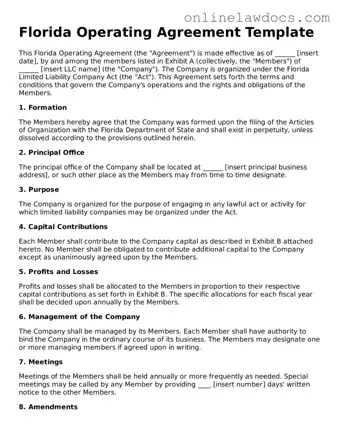 Legal  Operating Agreement Document for Florida