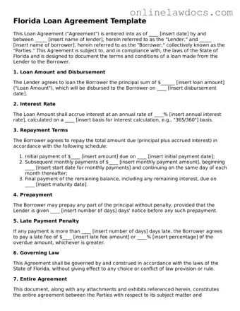 Legal  Loan Agreement Document for Florida