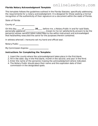 Legal  Notary Acknowledgement Document for Florida