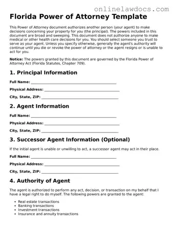 Legal  Power of Attorney Document for Florida