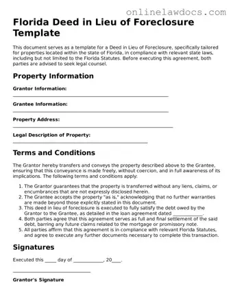 Legal  Deed in Lieu of Foreclosure Document for Florida