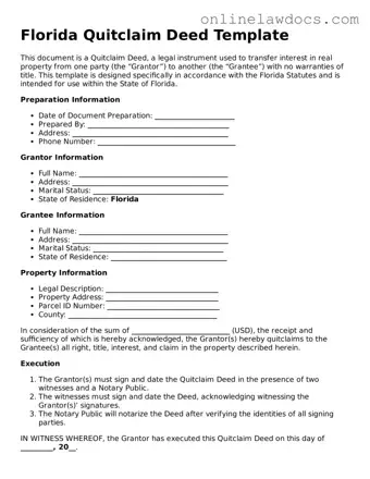 Legal  Quitclaim Deed Document for Florida