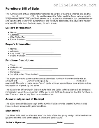 Free Furniture Bill of Sale Document