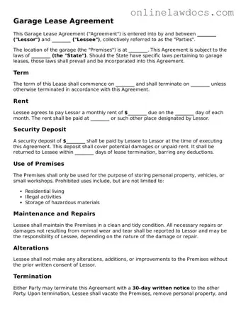 Free Garage Lease Agreement Document