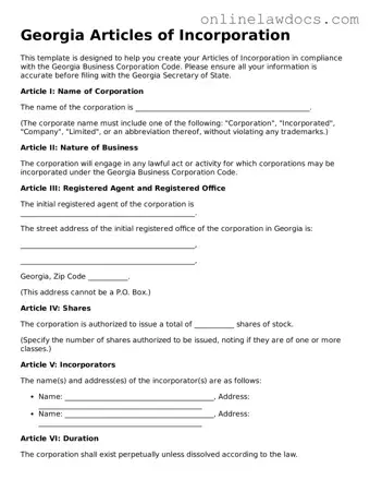 Legal  Articles of Incorporation Document for Georgia