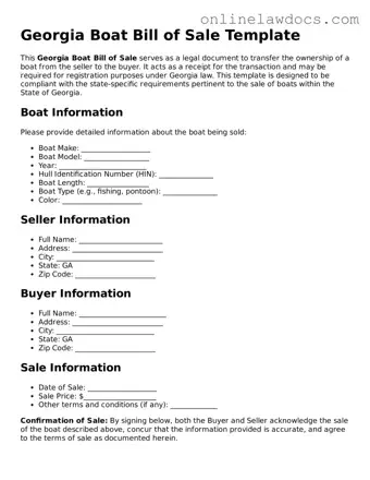 Legal  Boat Bill of Sale Document for Georgia