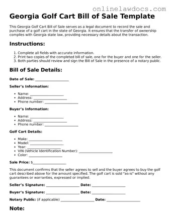 Legal  Golf Cart Bill of Sale Document for Georgia