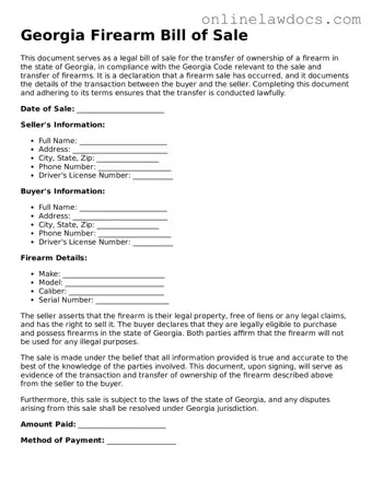 Legal  Firearm Bill of Sale Document for Georgia