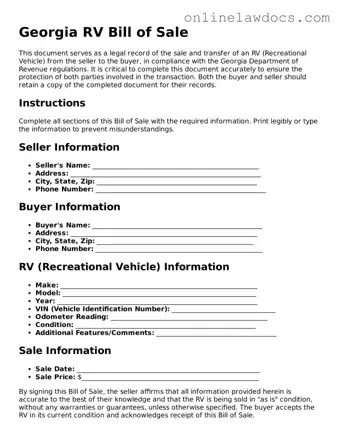Legal  RV Bill of Sale Document for Georgia