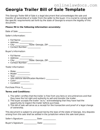 Legal  Trailer Bill of Sale Document for Georgia