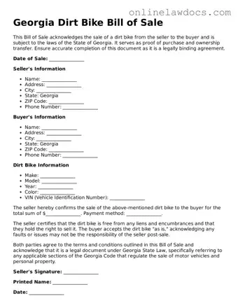 Legal  Dirt Bike Bill of Sale Document for Georgia