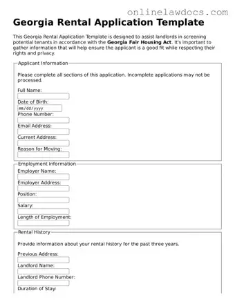 Legal  Rental Application Document for Georgia