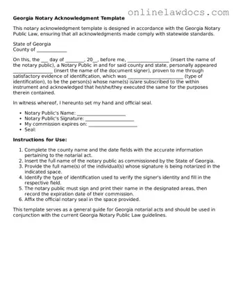 Legal  Notary Acknowledgement Document for Georgia