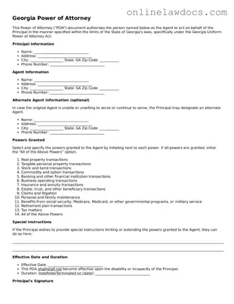 Legal  Power of Attorney Document for Georgia