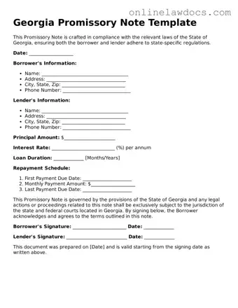Legal  Promissory Note Document for Georgia