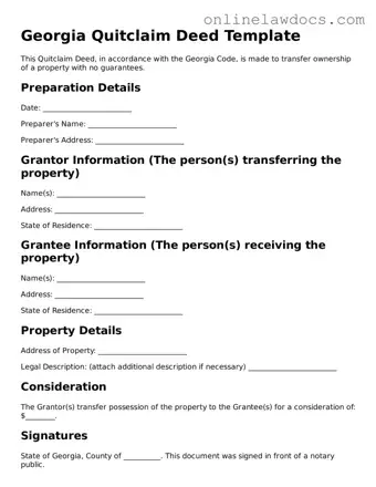 Legal  Quitclaim Deed Document for Georgia
