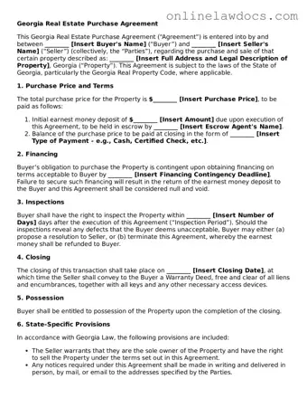 Legal  Real Estate Purchase Agreement Document for Georgia