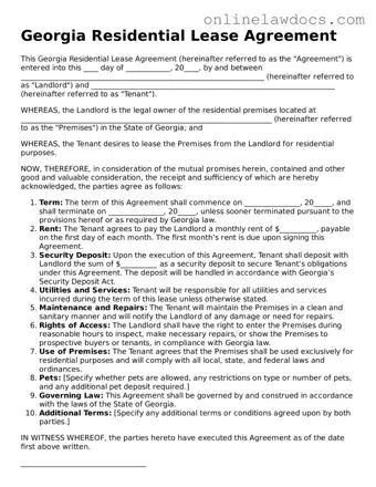 Legal  Residential Lease Agreement Document for Georgia