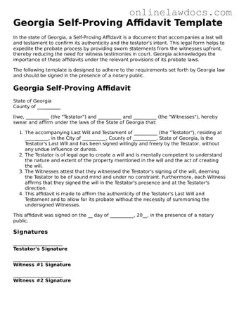 Legal  Self-Proving Affidavit Document for Georgia