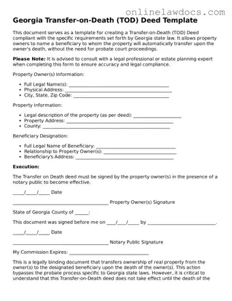 Legal  Transfer-on-Death Deed Document for Georgia