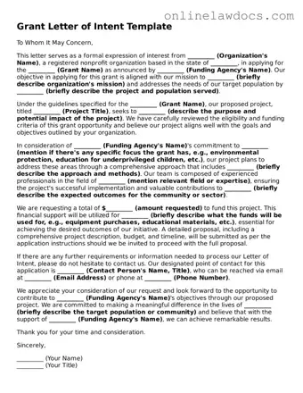 Free Grant Letter of Intent Document