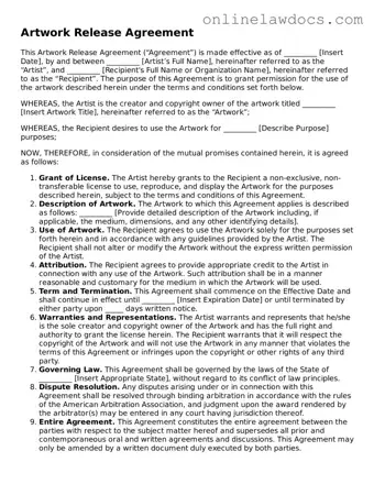 Free Artwork Release Document