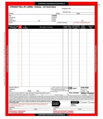 Fill a Valid Hazard Bill Of Ladden Form