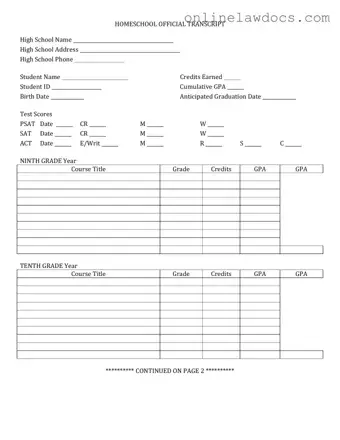 Fill a Valid High School Transcript Form