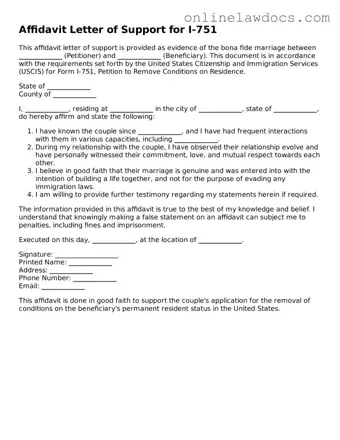 Free Affidavit Letter of Support for I-751 Document