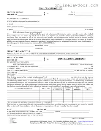 Fill a Valid Illinois Final Waiver Of Lien Form