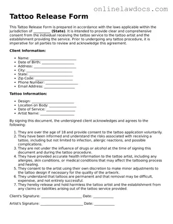 Free Tattoo Release Document