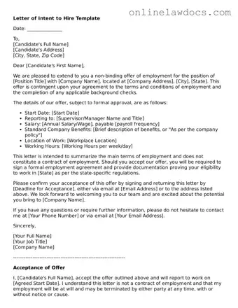Free Letter of Intent to Hire Document