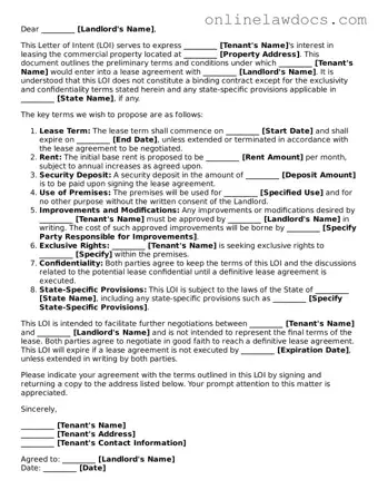 Free Letter of Intent to Lease Commercial Property Document