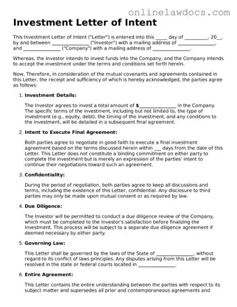 Free Investment Letter of Intent Document