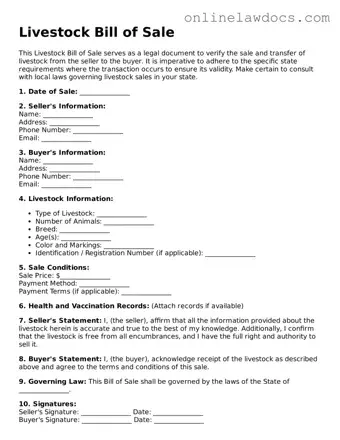 Free Livestock Bill of Sale Document