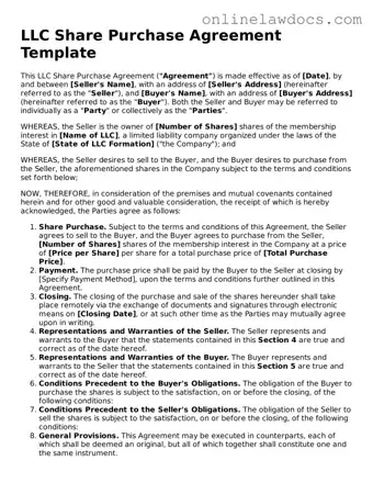 Free LLC Share Purchase Agreement Document