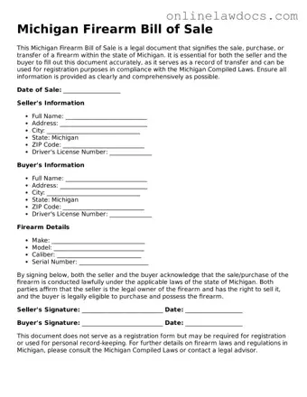 Legal  Firearm Bill of Sale Document for Michigan