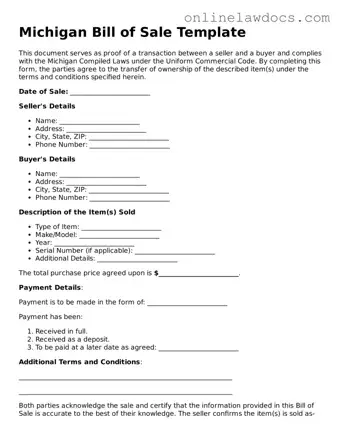 Legal  Bill of Sale Document for Michigan