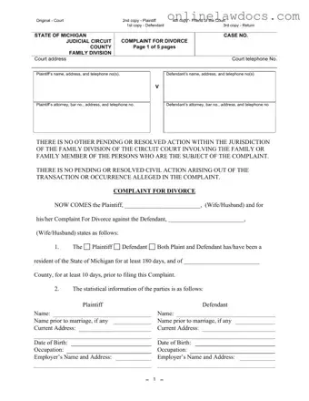 Fill a Valid Michigan Complaint Divorce Form