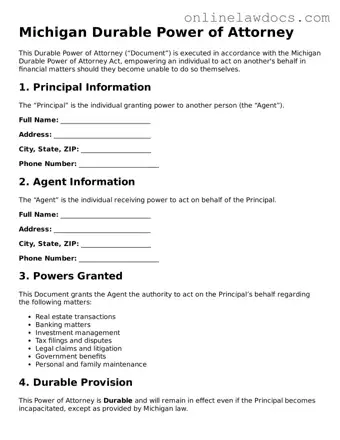 Legal  Durable Power of Attorney Document for Michigan