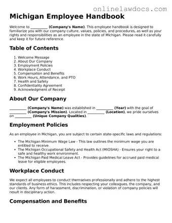 Legal  Employee Handbook Document for Michigan