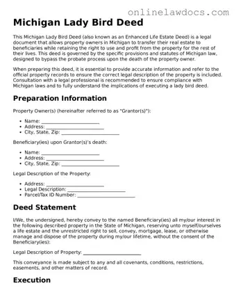 Legal  Lady Bird Deed Document for Michigan