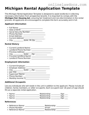 Legal  Rental Application Document for Michigan