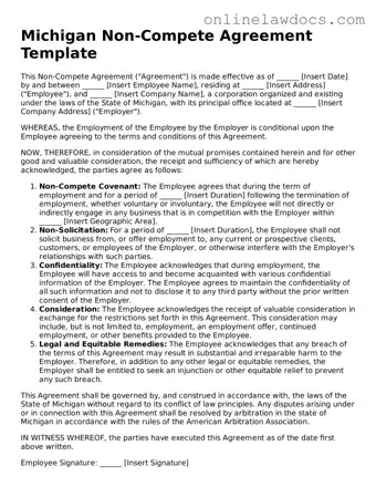 Legal  Non-compete Agreement Document for Michigan