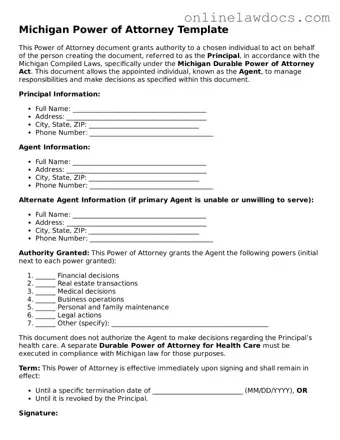 Legal  Power of Attorney Document for Michigan