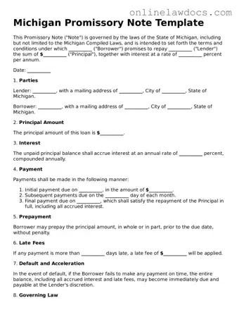 Legal  Promissory Note Document for Michigan