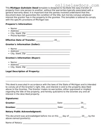 Legal  Quitclaim Deed Document for Michigan