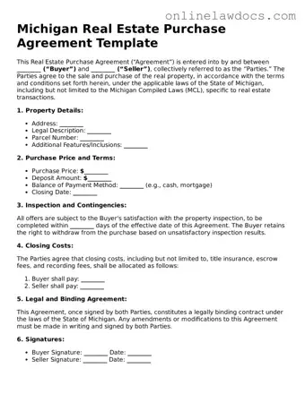 Legal  Real Estate Purchase Agreement Document for Michigan