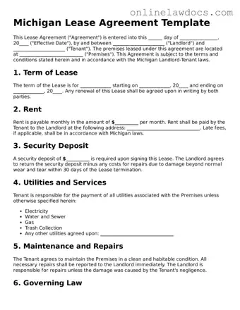 Legal  Lease Agreement Document for Michigan