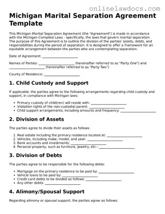 Legal  Marital Separation Agreement Document for Michigan